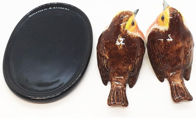 WitnyStore Tiny 3¼" Long Couple of Robin Bird Salt Pepper Shaker Figurines - Miniature Hand Made Ceramic Birds Aves Colorful Porcelain Feathered Animals Cute Decorative Collectible Figures Décor Gifts