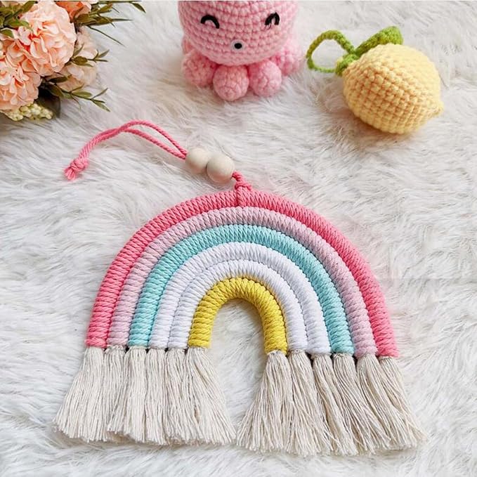 1PCS Colorful Rainbow Wall Decor - Handmade Weaving Ornament Pendant Decoration Wall Decor Hanging Home Decoration (Yellow)