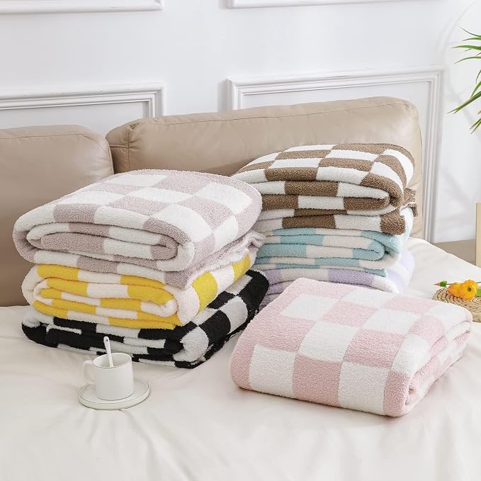 bearberry Soft Plush Throw Blanket for Couch, Cozy Warm & Lightweight | Knitted Fluffy Checkered Comfort Home Decor Gift for Women Mom Her, Sofa Chair Bed, 40x50in, Mocha