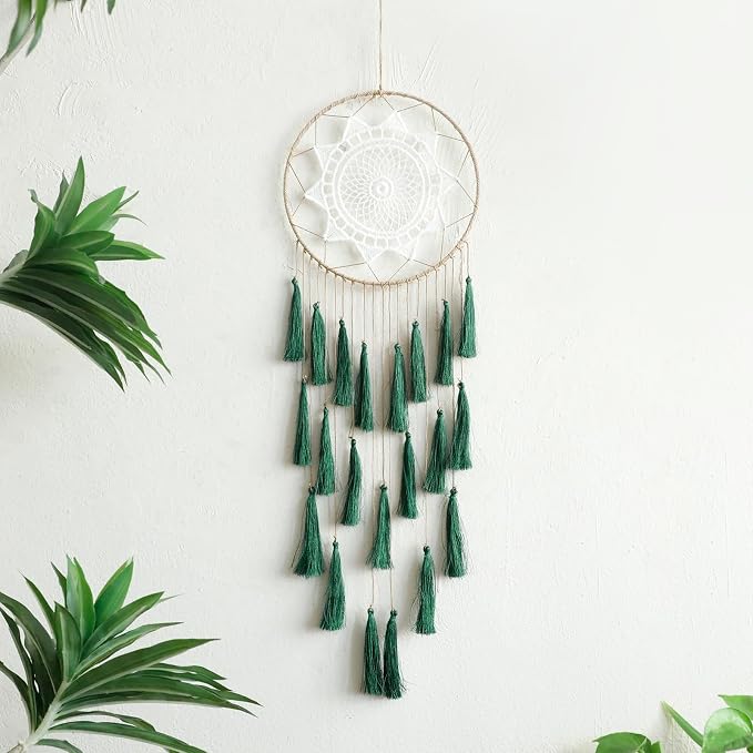 Artilady Macrame Dream Catcher Wall Hanging, Large Boho Green Room Decor