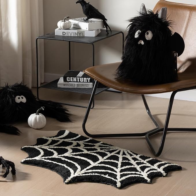 Ashler Spider Bathroom Rugs, Black Spiderweb Bath Mat for Halloween Decor, Gothic Spider Area Rug, Spider Rug Non-Slip Tufted Mats for Front Door, Living, Bedroom, Front Door,21.5×35.5inches