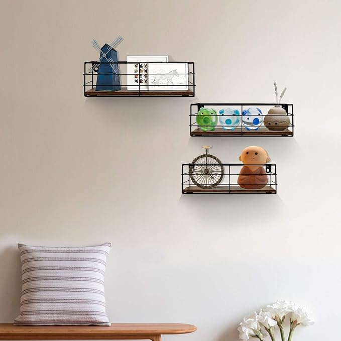 CRUGLA Floating Shelves Wall Mounted Set of 3, Hanging Storage Wall Shelf for Bathroom, Living Room, Bedroom, Kitchen Home