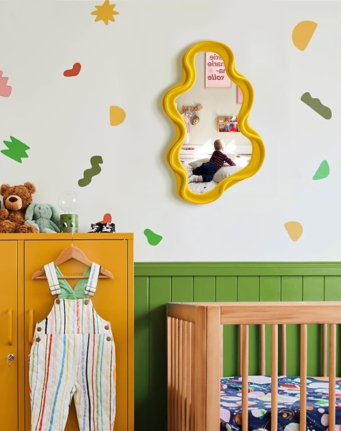 Trendy Bedroom Small Wall Mirror Decor,Yellow-Orange Funky Mirrors | 16x10",Soft Velvet-like Touch,Cloud Mirror for Girl Teen Women Bedroom Decoration,Cute Hanging Accent for Nursery Gallery
