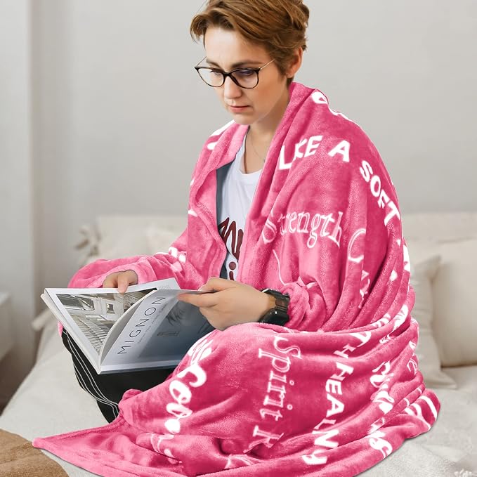 MACEVIA Breast Cancer Gifts for Women Fleece Healing Thoughts Blanket Super Soft & Warm Get Well Breast Cancer Blanket Sympathy Gift with Inspirational Positive Energy (50"x60", Pink) | Fleece Healing Thoughts Blanket Super Warm Get Well Breast Cancer ...