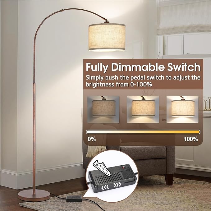 Dimmable Arc Floor Lamps, Antique Bronze Lamp with Adjustable Hanging Shade