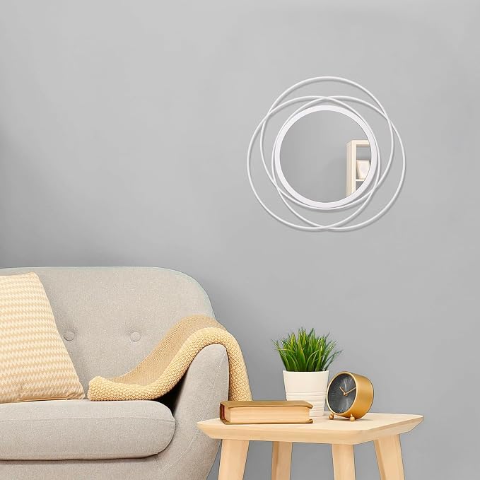 Wall Mirror Mounted Round Decorative Mirrors with Iron Metal Wire Frame Mirror for Wall, Home Decorative Bathroom Vanity, Living Room or Bedroom White Small 12"