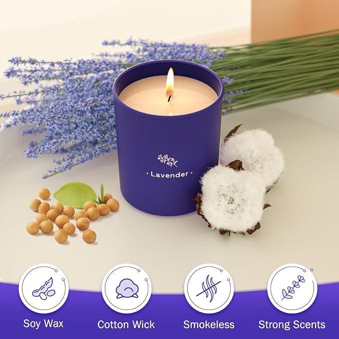 Lavender Scented Candle, 8 oz Soy Wax Jar Candle for Women, 45 Hour Burn | Long Lasting Candle for Home Scented, Purple Glass Jar Gift for Girl, Chrismas Mother's Day Valentine's Day Birthday, 1 Pack