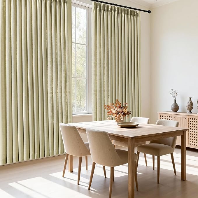 Extra Wide Pinch Pleated Semi Sheer Linen Curtains Light Filtering, 60X90 | Living Room, Linen Blend, Pinch Pleat, Linen Blend, Hook Rings, Non See Through, Privacy, Sliding Door, Grey Beige, 1 Panels