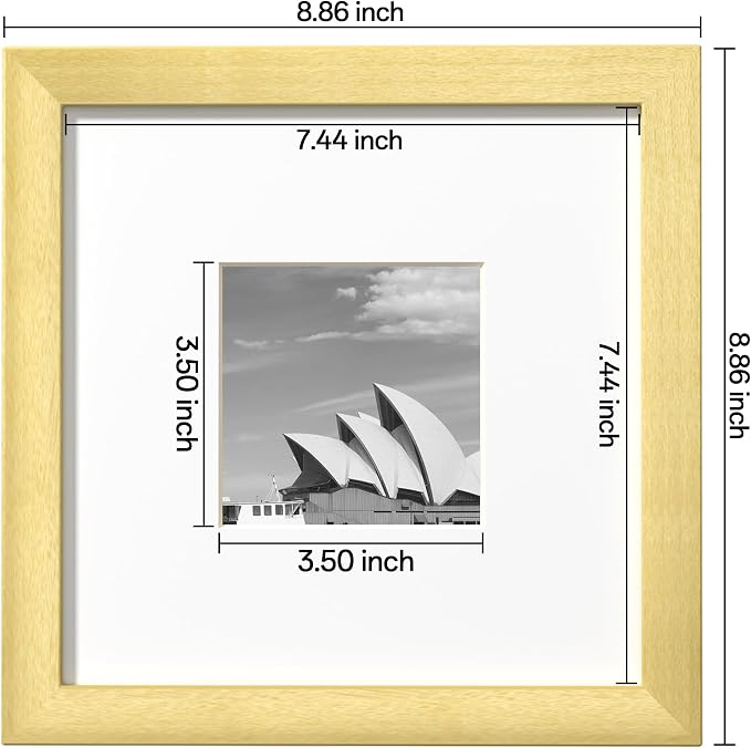eletecpro Picture Frames Set of 9, 8x8 in, Acrylic Cover, Gold | Display Photo 4x4 with Mat or 8x8 without, Square Gallery Collage, Wall Mount, Minimalist Home Decor, Engineered Wood