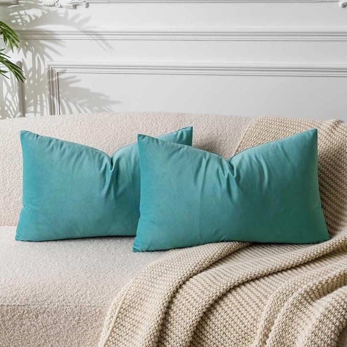 JUSPURBET 16x24 Lumbar Velvet Throw Pillow Covers Set of 2,Teal Green