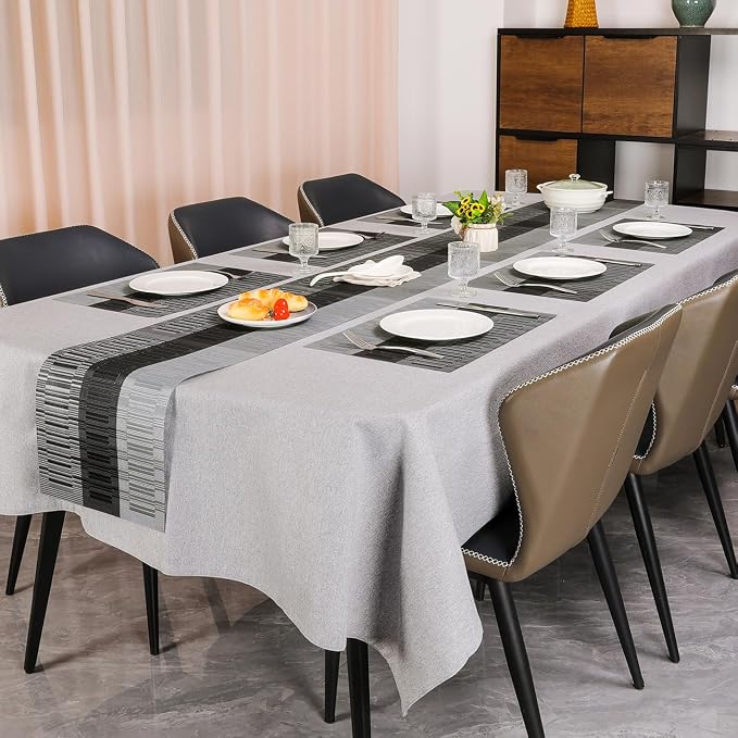Placemats Set of 6, Vinyl Woven Heat-Resistant Place Mats | Washable Wipeable PVC Table Mats, Non Slip Placemat for Kitchen Dining Indoor Outdoor Table (Gray Black, Set of 6)
