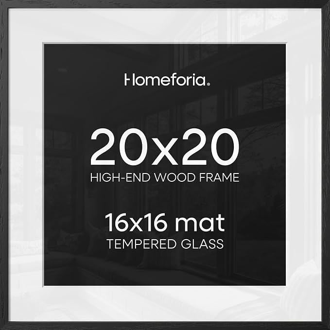 Homeforia 20x20 Black Oak Picture Frame, High-End Wood, 16x16 Mat, Glass