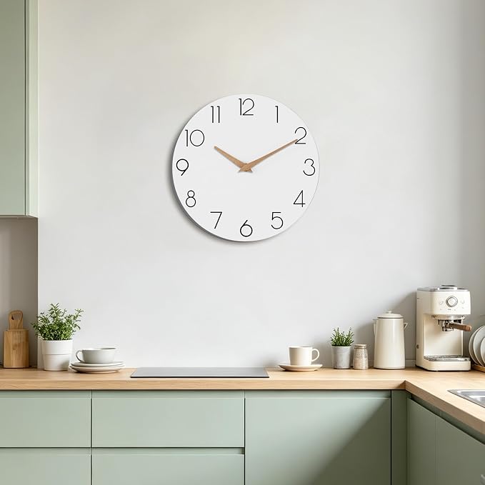 cicininc 10 Inch Battery Operated Wall Clock, Silent Analog, White | Living Room | Kitchen | Office | Bathroom | Modern Style | Easy-to-read Numbers
