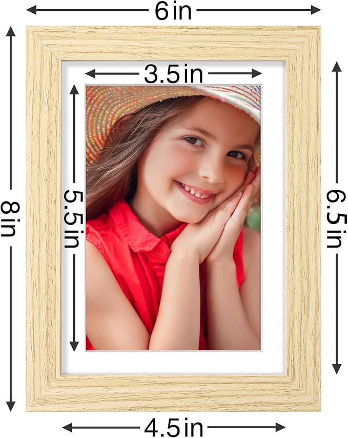 Vittanly 5x7 Picture Frames Set of 9 for Wall or Tabletop Display, OAK | Display Pictures 4x6 with Mat or 5x7 without Mat, Small Photo Frames, Engineered Wood with Shatter Resistant Plexiglass