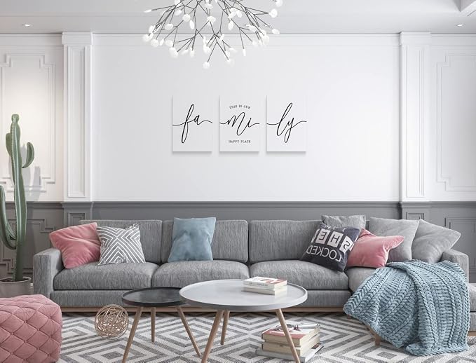 GUBIYU White Family Wall Decor Home Wall Art Set of 3 for Living Room Kitchen Modern Hallway Decor, Large Living Room Wall Decor,Family Signs for Home Decor Office Wall Hanging Decor for Walls 24"x36"