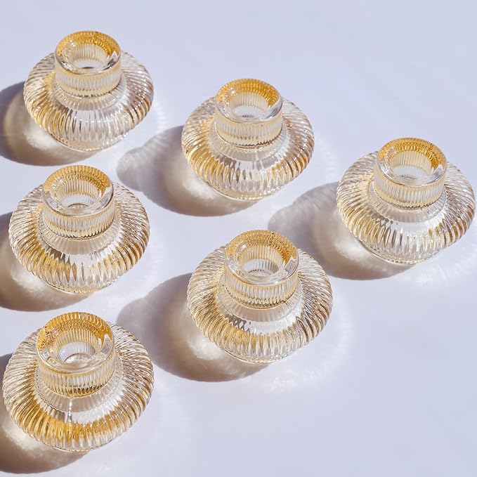 VOHO 12pcs Gold Candlestick Holders for Fall Thanksgiving Christmas Decor