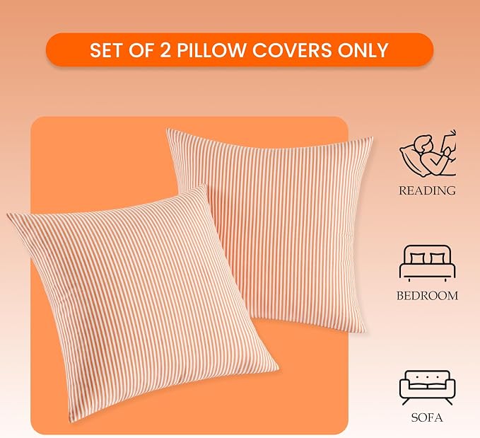 Burnt Orange Fall Striped Couch Pillow Covers 18x18, Autumn Pillow Covers | Set of 2, Thanksgiving Autumn Pillow Cover 18 x 18, Cojines De Otoño Para Sala, Aesthetic Fall Decor, Fall Sofa Couch Bed
