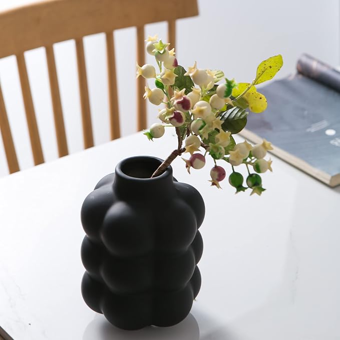 Mowtanco Black Ceramic Vase, Modern Small Vase for Centerpiece 6.7" Tall | Boho tabletop decor accent vase for dried flowers, centerpiece for living room bedroom shelf, minimalist home decor gift