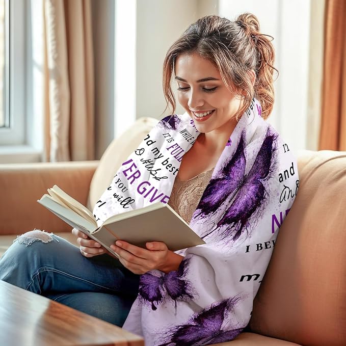 Daughter Gifts from Mom Dad - to My Daughter Blanket, Daughters Birthday Gift, Christmas丨Mothers Day丨Birthday Gifts for Daughters Adult, Soft Flannel Throw Blankets, Purple Butterfly, 60"x50"