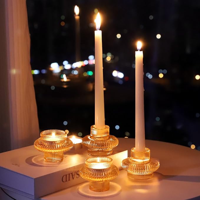 VOHO 12pcs Gold Candlestick Holders for Fall Thanksgiving Christmas Decor