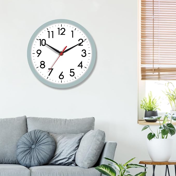 AKCISOT 8 Inch Wall Clock, Silent Battery Operated Analog Clock, Blue Gray | Small Size | Bedroom | Office | Kitchen | Bathroom | Classroom | Modern | Easy to Read