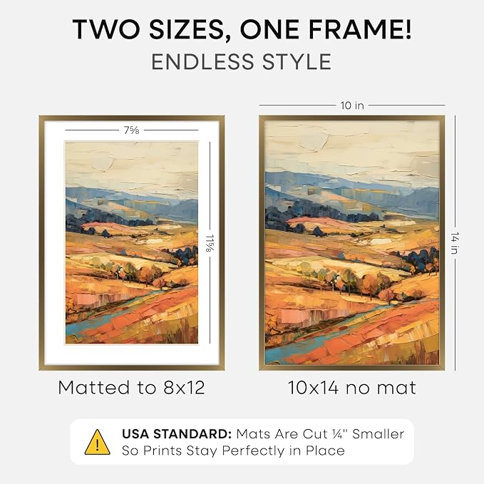 Homeforia 10x14 Bronze Picture Frame, High-End Metal, 8x12 Mat, Glass