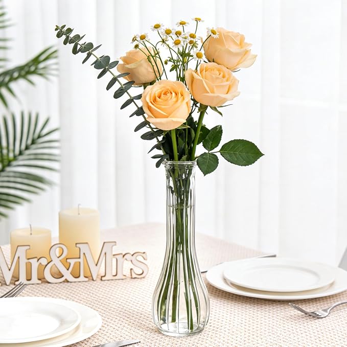 Bud Glass Vases for Centerpieces, 12 Pack Clear Flower Vases | Cute Glass Vases for Rustic Wedding Centerpieces Table Decorations and Home Decor
