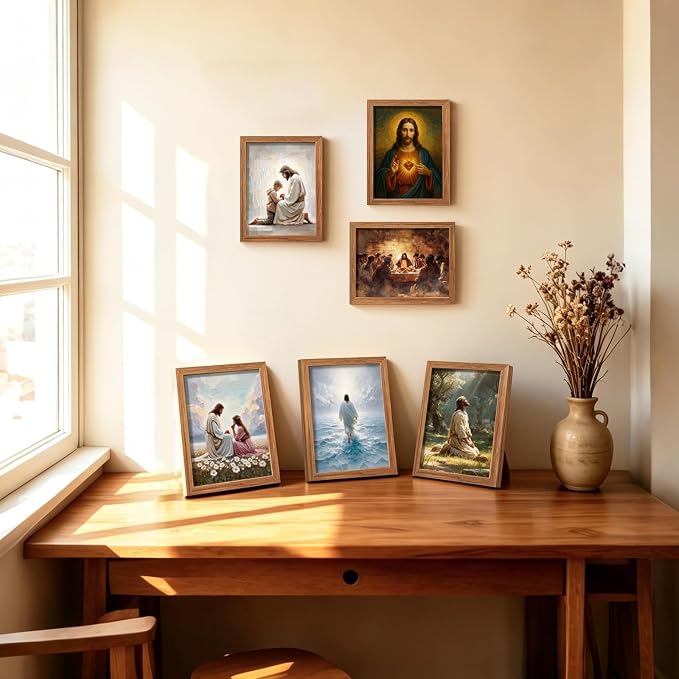 AUUAUU Sacred Heart of Jesus Wall Art Christian Canvas Painting 8x10 Inches | Wooden Framed Religious Spiritual Picture Print Artwork Christmas Wall Decor for Living Room Bedroom Ready to Hang