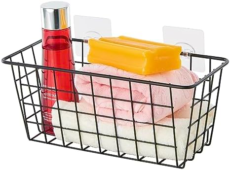 JUNCHU CHERRY 5 Pack Hanging Storage Basket, Bathroom Basket, Household Goods, with Traceless Tape, no Drilling, for Cabinet Storage, Kitchen, Bathroom, Storage Room,Black