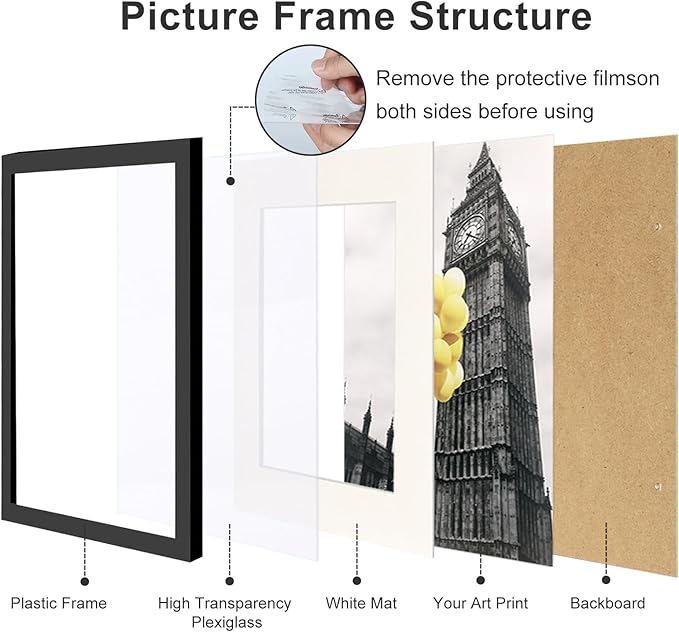 4x6 Picture Frame Set of 9, Display Pictures 3.5x5 with Mat or 4x6 without Mat, Multi Collage Gallery Square Photo Frames for Wall or Tabletop, Black