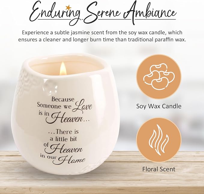 Pavilion 'In Memory, A Bit of Heaven' 19177 - White Ceramic Candle with Soy Wax in a Delicate Floral Scent, Thoughtful Sympathy, Remembrance, and Condolence Gift - 8 Ounces