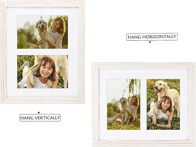Golden State Art Collage Frame 8x10 for 2 4x6 Photos Wood Distressed White
