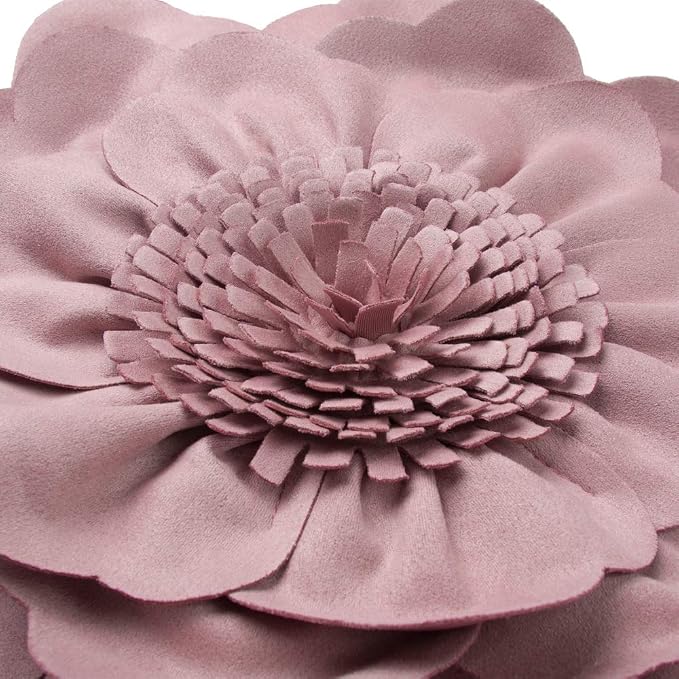 JWH 3D Flower Throw Pillow Cover Decorative Floral Round Cushion Handmade Pillowcase with Insert for Home Bed Couch 14 Inch Lavender Pink Suede