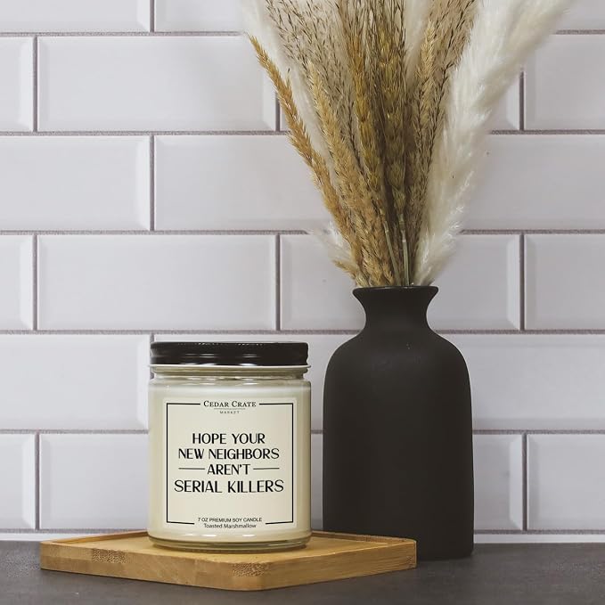 Funny Housewarming Candle Gift, Toasted Marshmallow Scented Soy Candle, 50 Hour Burn, Humorous New Home Present for Neighbor, Friend, or Host, Ready to Gift Box, Clean, Long-Lasting Burn, Made in USA