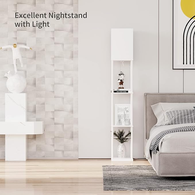 SUNMORY Floor Lamp with Shelves, Standing Lamps for Living Room, White