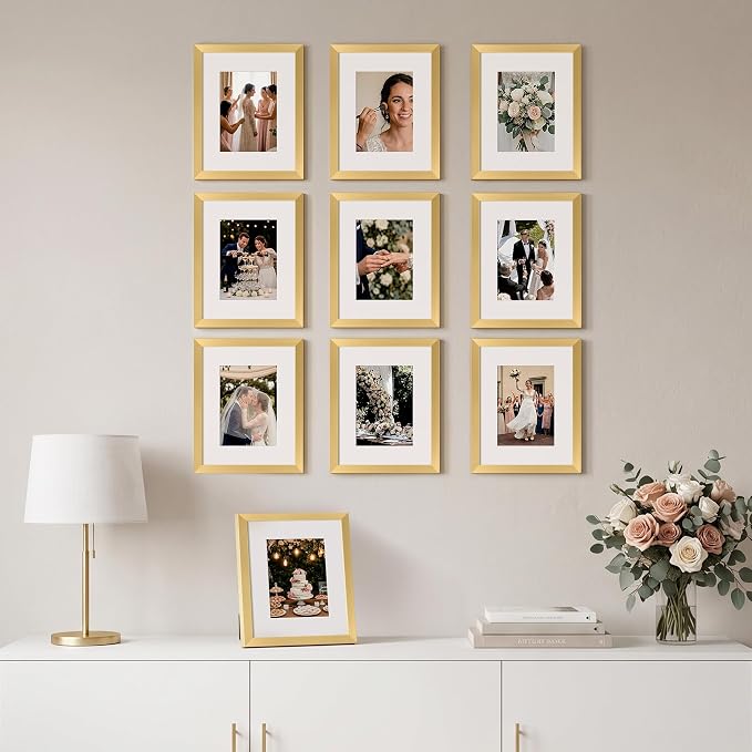 upsimples 8x10 Picture Frame, Photo Collage Wall Decor Set of 10, Gold