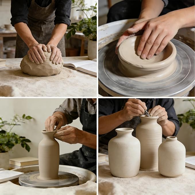 Ceramic Vase Setamic Vase Set, Modern Minimalist Decorative Vases Neutral Colors, Small Vases for Home Shelf Decor, Table Centerpiece for Living Room, Mantel & Shelf (White)