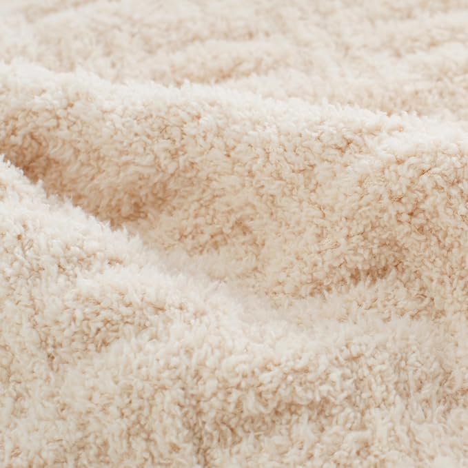 White Ultra Soft Knit Throw Blanket for Couch,60"X80" Microfiber Fluffy Cozy Warm Knitted Blankets with Checked Pattern for Sofa Bed