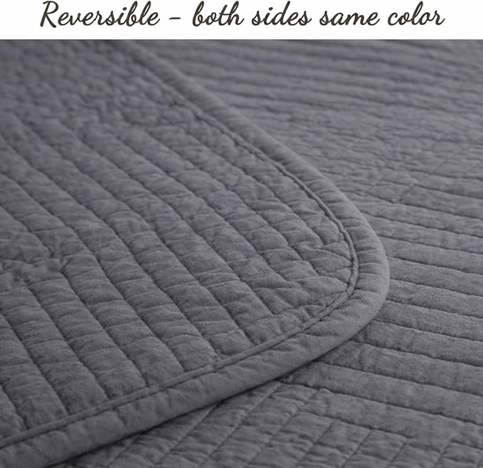 Cozy Line Home Fashions 100% Cotton Quilt Set, Charcoal Gray, Queen | 3-Piece, Geometric Basketweave Quilted Bedspread with Shams, Lightweight, All Season, Modern Bedding