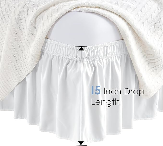 FreshCulture King Bed Skirt, Dust Ruffle for King Size Bed, Easy Fit with 22-Inch Tailored Drop, Elastic Wrap Around Bed Skirt King Size, Hotel Quality Bed Skirts for Adjustable Bed (White)