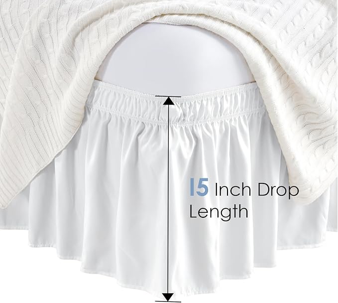 FreshCulture Queen Bed Skirt, Elastic Wrap Around Bed Skirt Queen Size, Bed Skirts for Adjustable Bed, Easy Fit with 22 Inch Drop Length, Hotel Quality Dust Ruffle for Queen Bed (White)