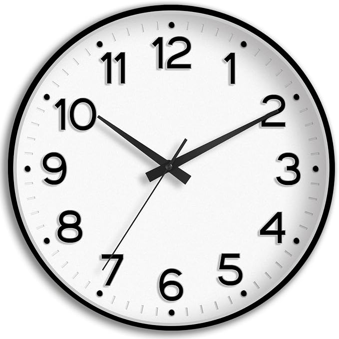 Roymnie 8 Inch Wall Clock, Battery Operated Silent Non Ticking Analog | Black modern analog; large 3D easy-read dial for kitchen, office, bathroom & bedroom; 1 AA battery (not included)