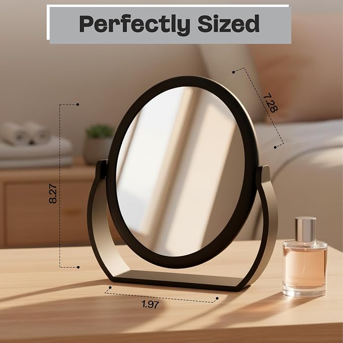 Danielle Creations Oval Soft Touch Vanity Mirror, Black, 1x/7x Magnification Makeup Mirror with Stand, Tabletop & Desk Mirror for Bathroom, Bedroom, Portable Beauty Use
