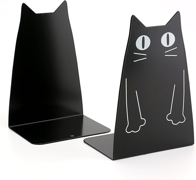 TOBSON Cute Cat Heavy Duty Bookend Nonskid Bookends Art Decoration,A Pairs(Black)