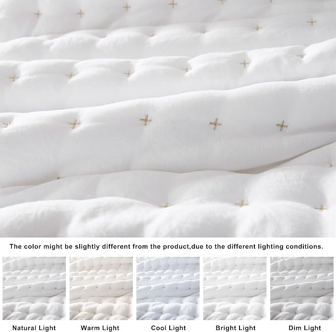WDCOZY White King Size Quilt Bedding Sets with Pillow Shams, Lightweight Soft Bedspread Coverlet, Quilted Blanket Thin Comforter Bed Cover, All Season Summer Spring, 3 Pieces, 104x90 inches