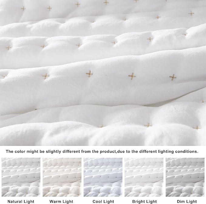 WDCOZY White California Cal King Size Quilt Bedding Sets with Pillow Shams, Oversized Lightweight Soft Bedspread Coverlet, Quilted Blanket Thin Comforter Bed Cover, 3 Pieces, 116x106 inches