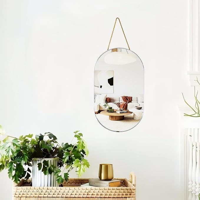 Oval Mirror with Lanyard, High Definition,Sliver, 11.61x18.9inch | Mirror for Bathroom, Hallway, Living Room
