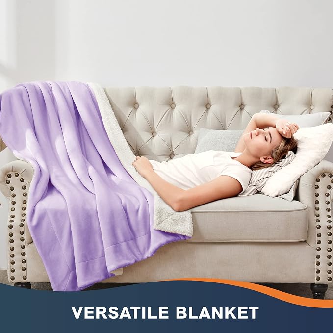 Walensee Sherpa Fleece Blanket (Throw Size 50”x60” Lavender) Plush Throw Fuzzy Super Soft Reversible Microfiber Flannel Blankets for Couch, Bed, Sofa Ultra Luxurious Warm and Cozy for All Seasons