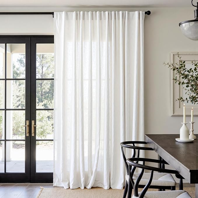 jinchan Linen Curtains Light Filtering Back Tab 100x90 Inch 1 Panel White | Semi Sheer Curtains 90 inch length for Bedroom Living Room, Modern Farmhouse Drapes with Rod Pocket, Natural Boho Curtains