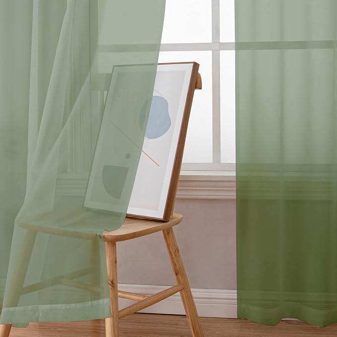 Simplebrand Sage Green Sheer Curtains, 63" Length, 2 Panels Set - Light Filtering, Rod Pocket Window Curtains for Bedroom (Sage Green, 59" W x 63" L)